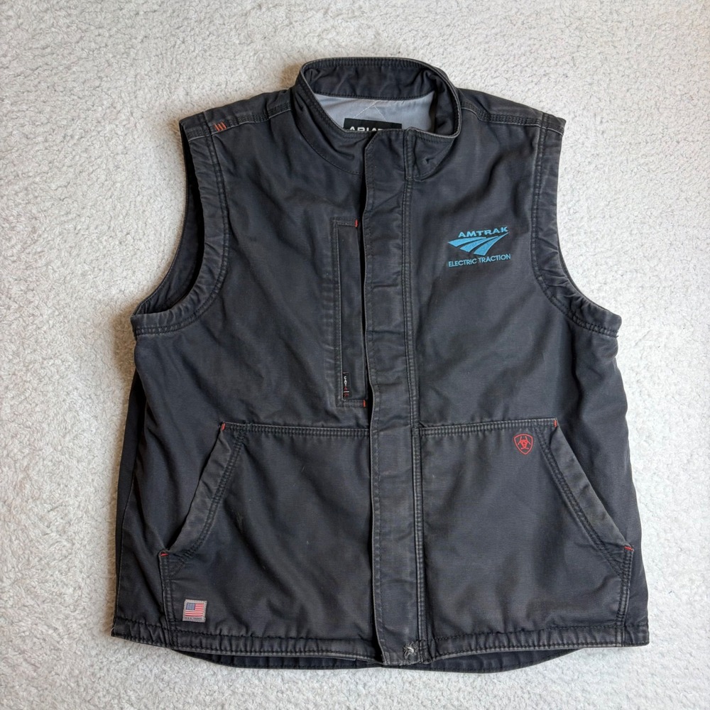Ariat FR Amtrak Electric Traction Work Vest Mens Large Black Insulated 10024030